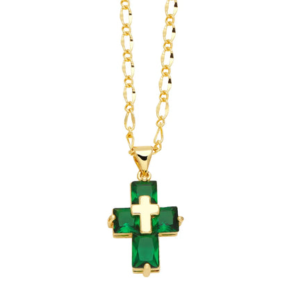 Ig Style Simple Style Cross Copper Plating Inlay Zircon 18k Gold Plated Pendant Necklace