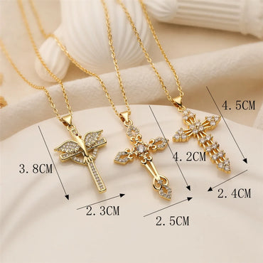 Ig Style Simple Style Cross Copper Plating Inlay Zircon Gold Plated Pendant Necklace