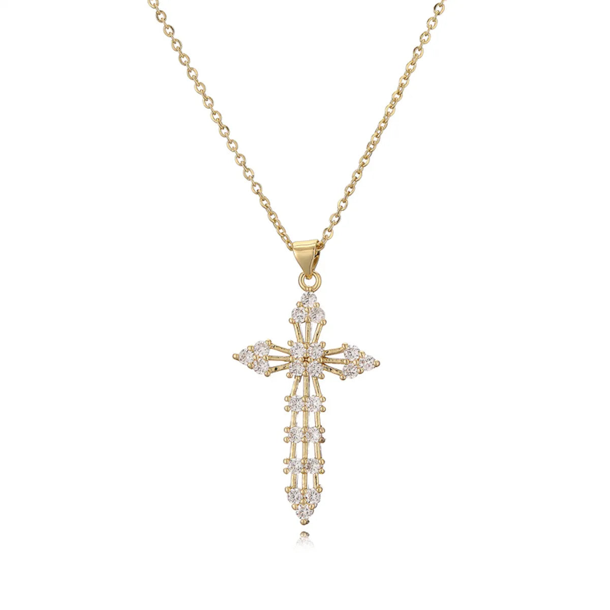 Ig Style Simple Style Cross Copper Plating Inlay Zircon Gold Plated Pendant Necklace