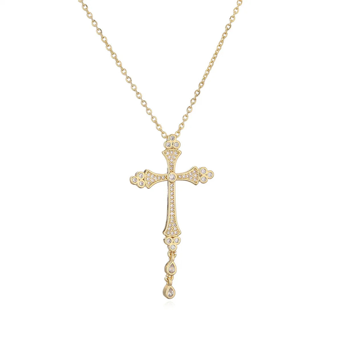 Ig Style Simple Style Cross Copper Plating Inlay Zircon Gold Plated Pendant Necklace