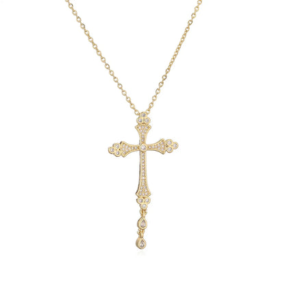 Ig Style Simple Style Cross Copper Plating Inlay Zircon Gold Plated Pendant Necklace