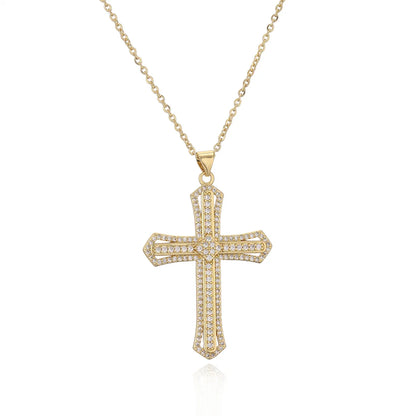 Ig Style Simple Style Cross Copper Plating Inlay Zircon Gold Plated Pendant Necklace