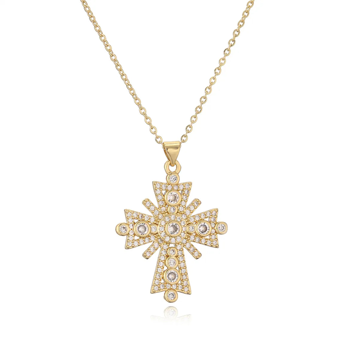 Ig Style Simple Style Cross Copper Plating Inlay Zircon Gold Plated Pendant Necklace