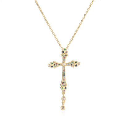 Ig Style Simple Style Cross Copper Plating Inlay Zircon Gold Plated Pendant Necklace