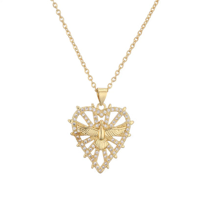 Ig Style Simple Style Cross Heart Shape Copper Plating Inlay Zircon Gold Plated Pendant Necklace