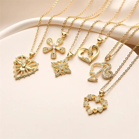 Ig Style Simple Style Cross Heart Shape Copper Plating Inlay Zircon Gold Plated Pendant Necklace