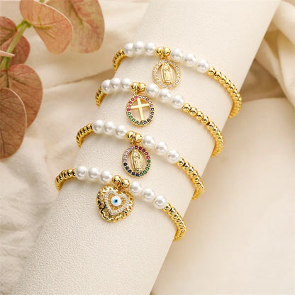 Ig Style Simple Style Cross Heart Shape Eye Copper Beaded Inlay Zircon Bracelets