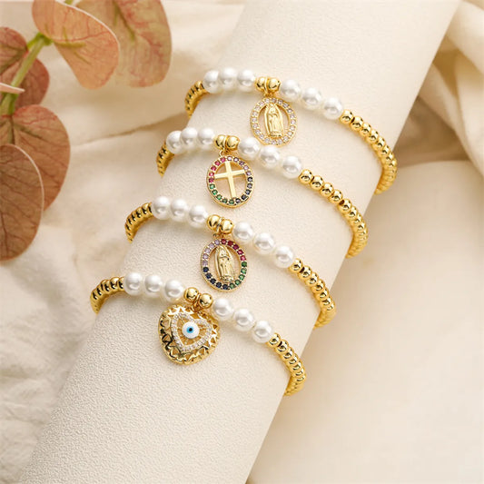 Ig Style Simple Style Cross Heart Shape Eye Copper Beaded Inlay Zircon Bracelets