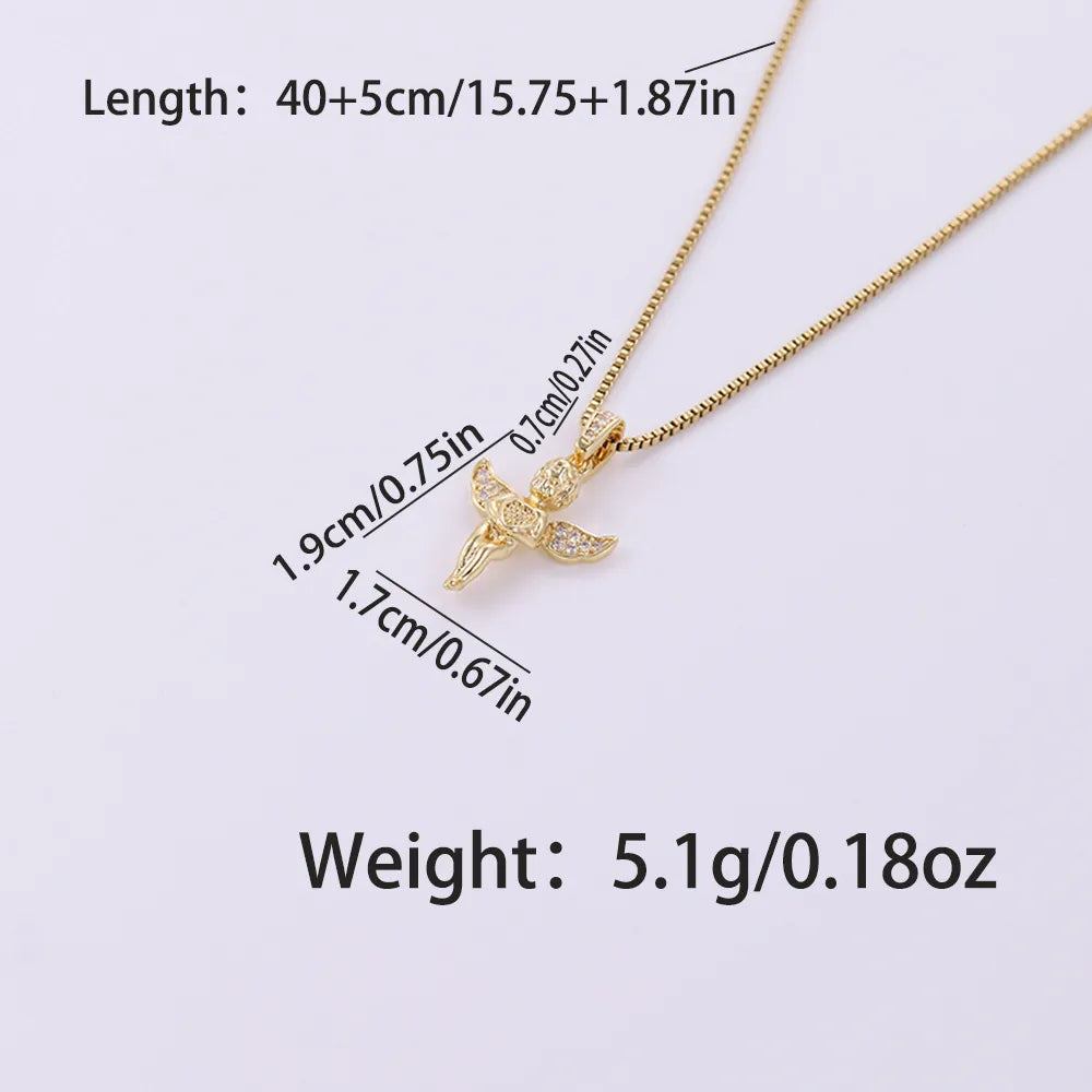 Stainless Steel Copper 18K Gold Plated IG Style Simple Style Plating Inlay Cross Heart Shape Wings Zircon Pendant Necklace