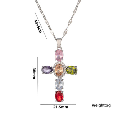 Ig Style Simple Style Cross Titanium Steel Copper Zircon Pendant Necklace In Bulk