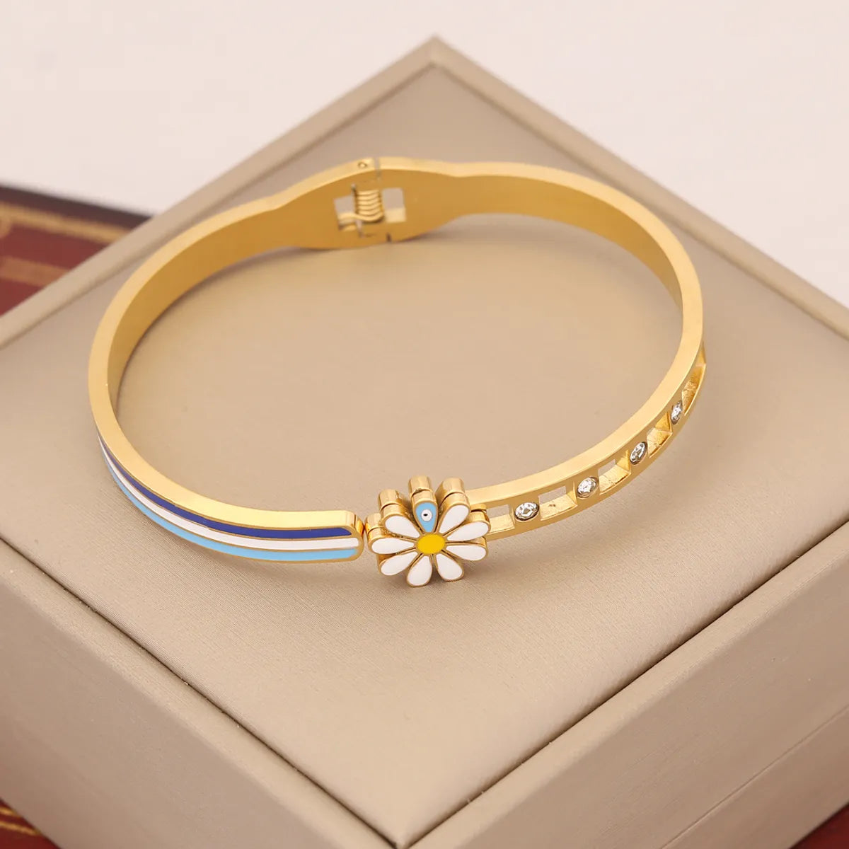 Ig Style Simple Style Devil's Eye Flower Butterfly Stainless Steel Enamel Inlay Zircon Bangle