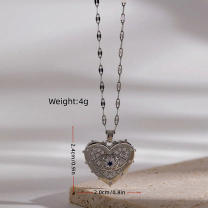 Ig Style Simple Style Devil's Eye Heart Shape Copper Plating Hollow Out Inlay Zircon 18k Gold Plated Pendant Necklace