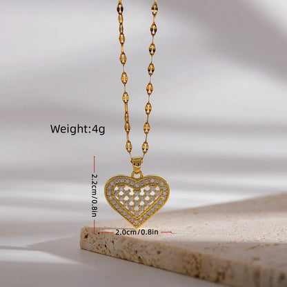 Ig Style Simple Style Devil's Eye Heart Shape Copper Plating Hollow Out Inlay Zircon 18k Gold Plated Pendant Necklace