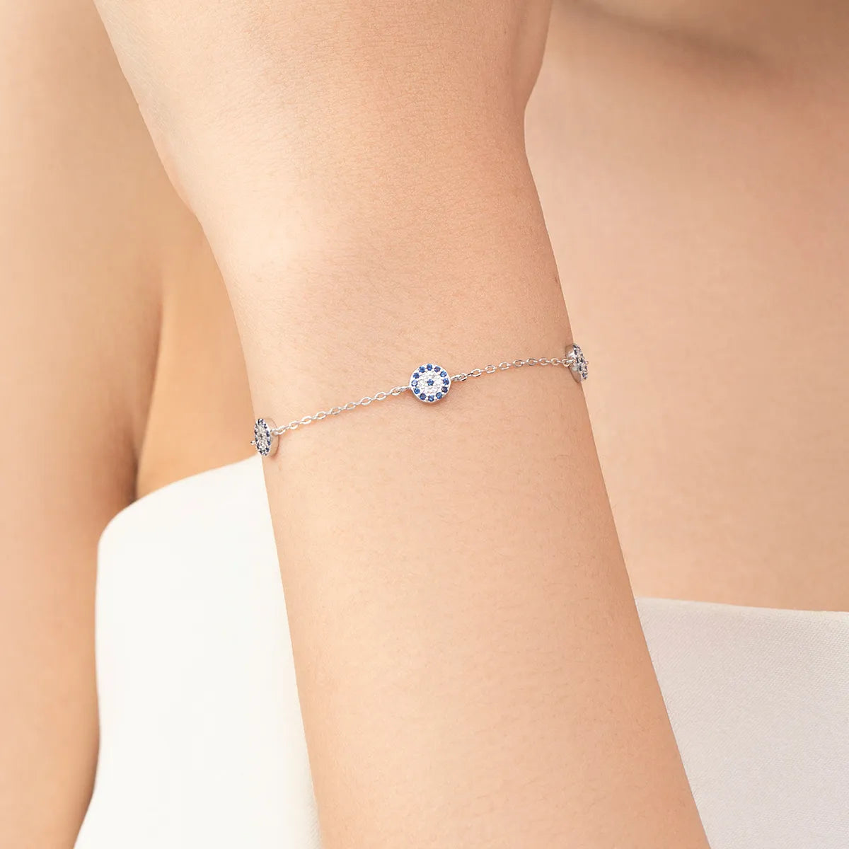 Ig Style Simple Style Devil'S Eye Sterling Silver Plating Inlay Zircon Rhodium Plated Women'S Rings Bracelets Necklace