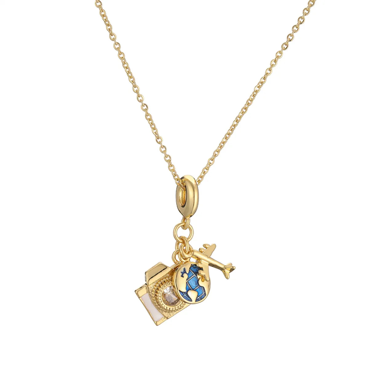 Ig Style Simple Style Earth Airplane Copper Gold Plated Zircon Pendant Necklace In Bulk