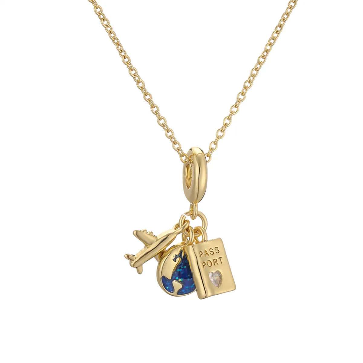 Ig Style Simple Style Earth Airplane Copper Gold Plated Zircon Pendant Necklace In Bulk