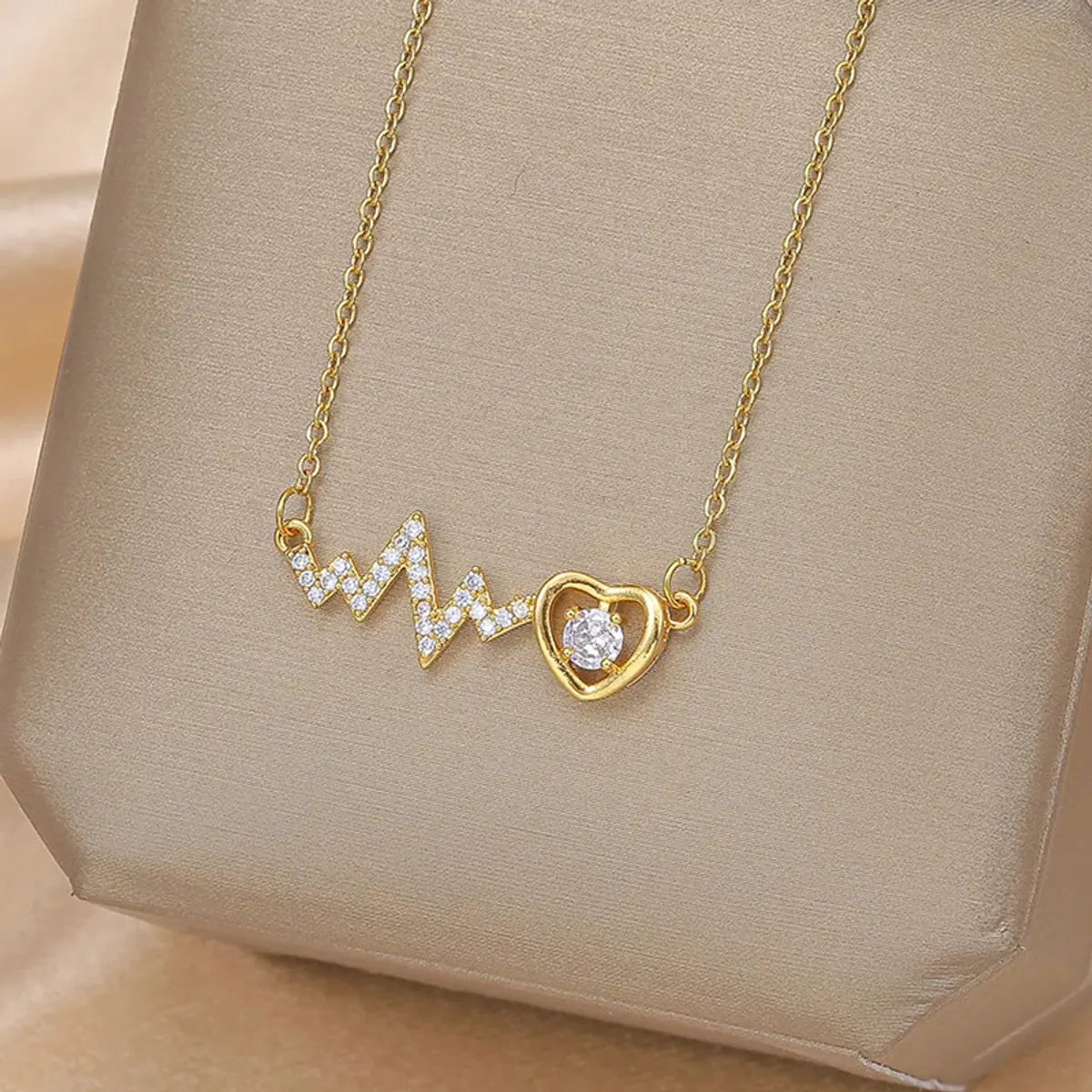 Ig Style Simple Style Electrocardiogram Wings Bow Knot Stainless Steel Copper Plating Inlay Opal Zircon Gold Plated Silver Plated Pendant Necklace