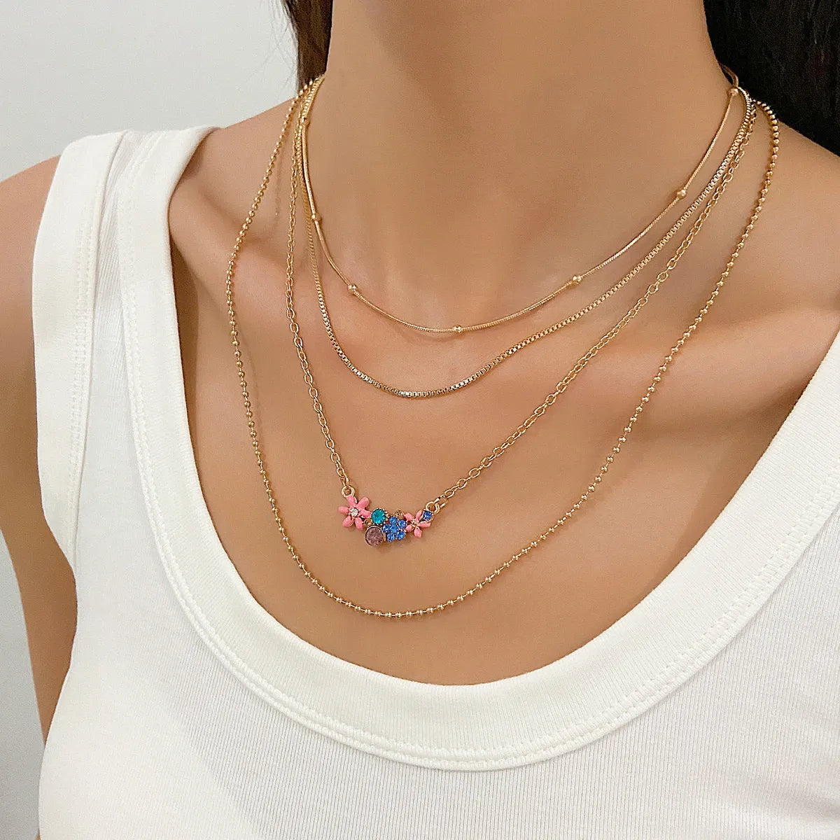 Ig Style Simple Style Flower 14k Gold Plated Alloy Wholesale Layered Necklaces