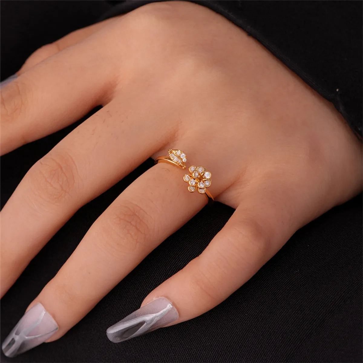 Ig Style Simple Style Flower Snake Butterfly Copper Gold Plated Zircon Open Rings In Bulk