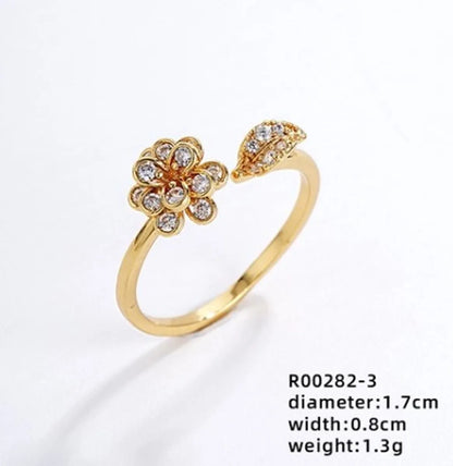 Ig Style Simple Style Flower Snake Butterfly Copper Gold Plated Zircon Open Rings In Bulk