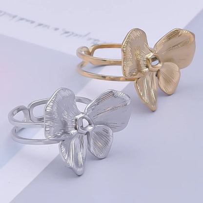 Ig Style Simple Style Flower Stainless Steel Plating 18k Gold Plated Open Rings