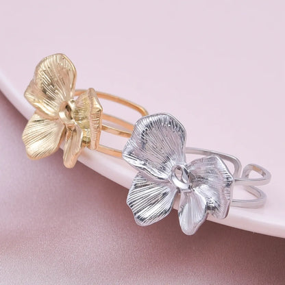 Ig Style Simple Style Flower Stainless Steel Plating 18k Gold Plated Open Rings