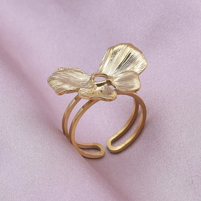 Ig Style Simple Style Flower Stainless Steel Plating 18k Gold Plated Open Rings