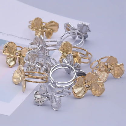 Ig Style Simple Style Flower Stainless Steel Plating 18k Gold Plated Open Rings