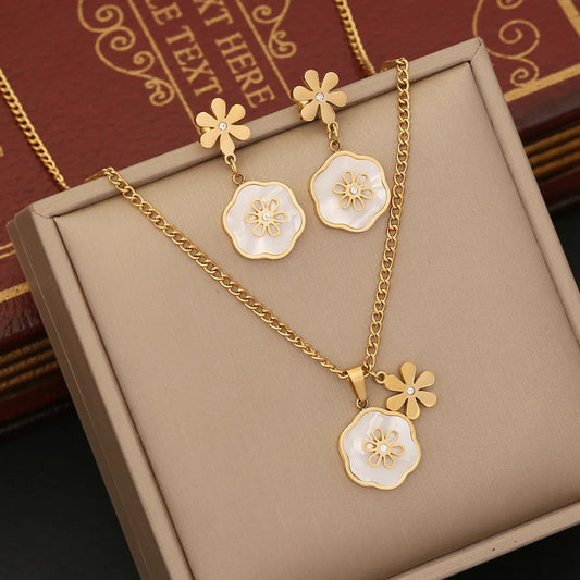 Ig Style Simple Style Flower Stainless Steel Plating Inlay Shell Zircon Bracelets Earrings Necklace