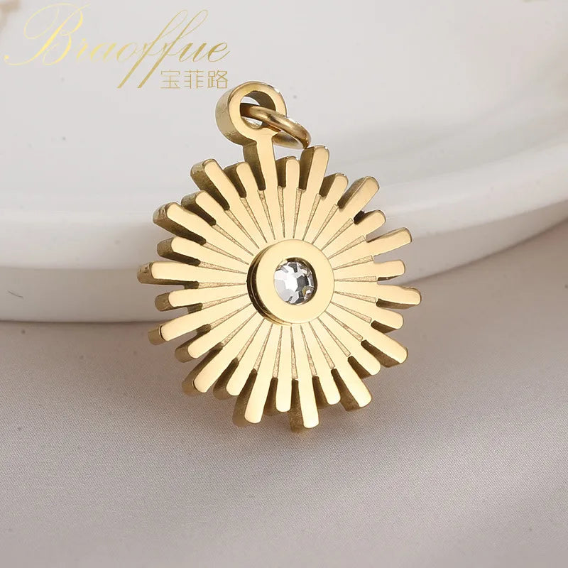 1 Piece Stainless Steel Zircon 18K Gold Plated Gear