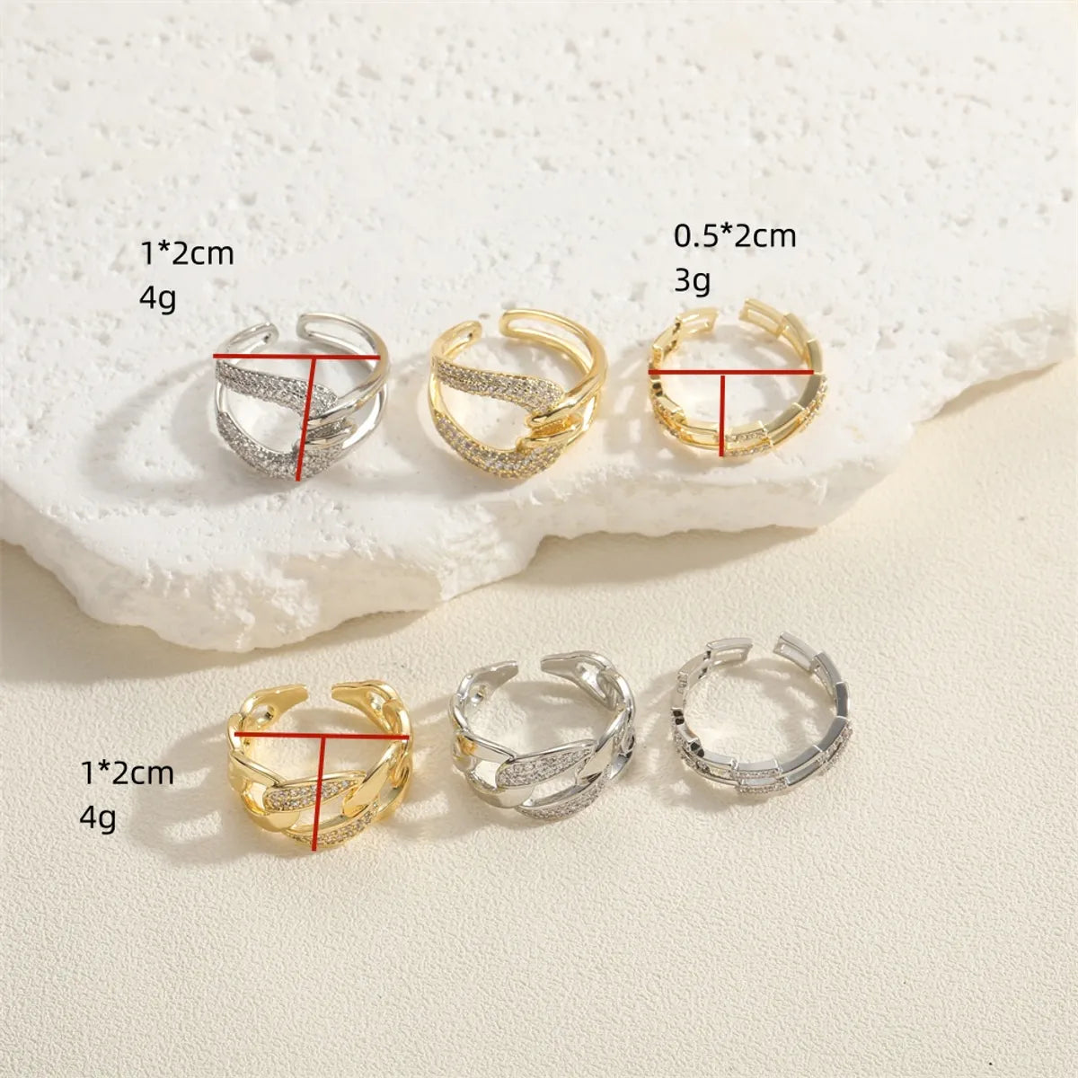 Ig Style Simple Style Geometric Copper Plating Inlay Zircon 14k Gold Plated Open Rings