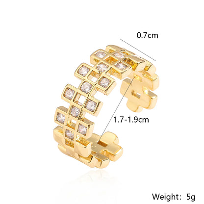 Ig Style Simple Style Geometric Copper Plating Inlay Zircon 18k Gold Plated Open Rings