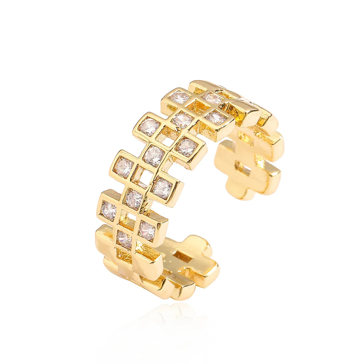 Ig Style Simple Style Geometric Copper Plating Inlay Zircon 18k Gold Plated Open Rings