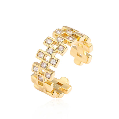 Ig Style Simple Style Geometric Copper Plating Inlay Zircon 18k Gold Plated Open Rings