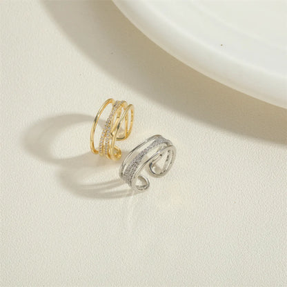 Ig Style Simple Style Geometric Flower Copper Plating Inlay Zircon 14k Gold Plated Rings