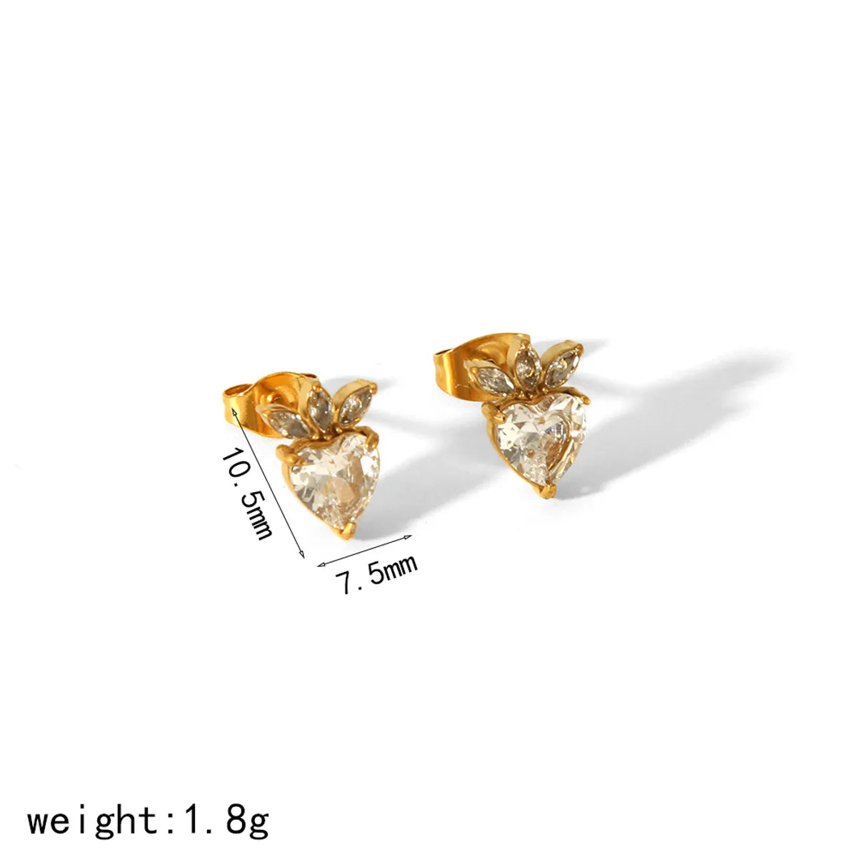 IG Style Simple Style Geometric Heart Shape Plating Inlay 304 Stainless Steel Zircon 18K Gold Plated Ear Studs