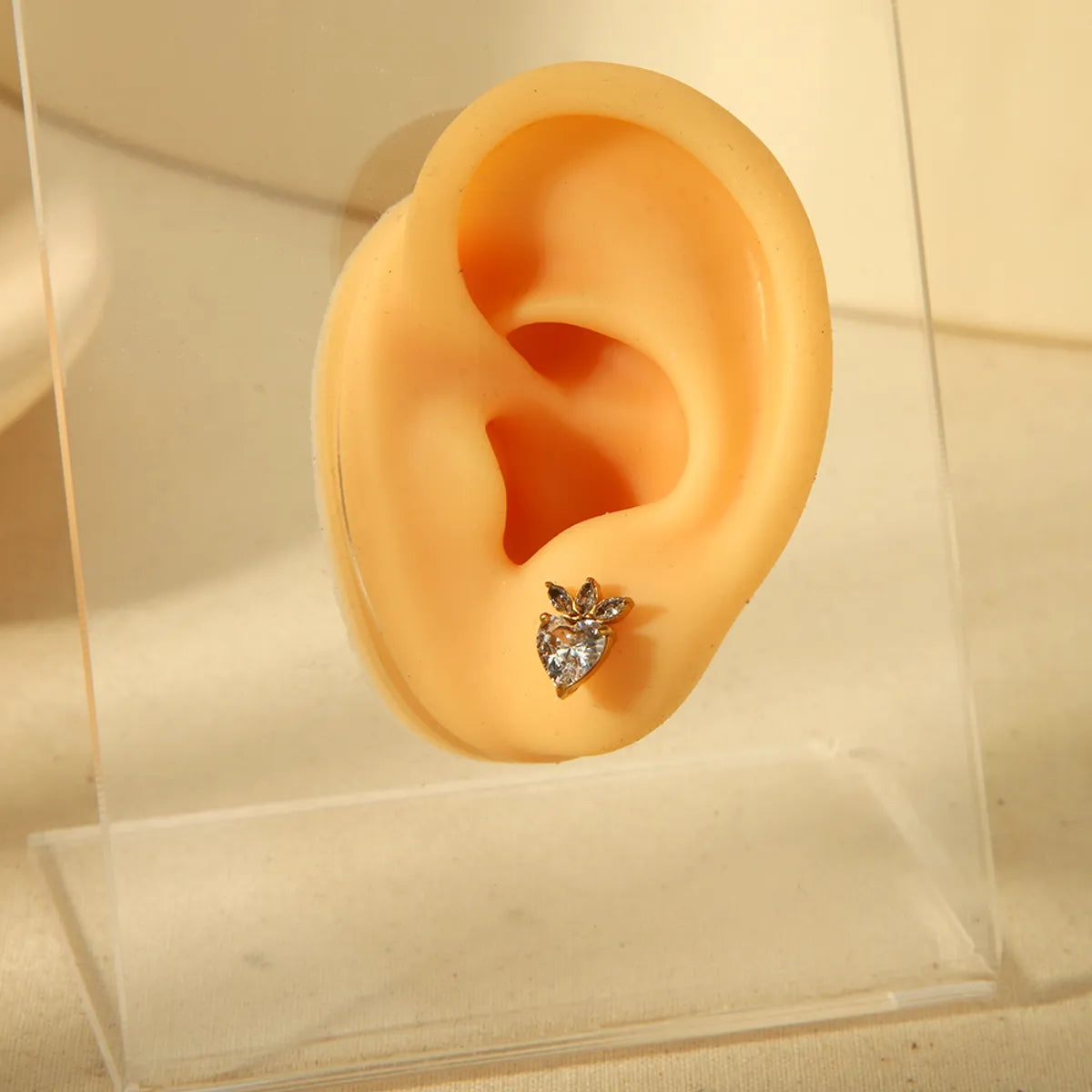 IG Style Simple Style Geometric Heart Shape Plating Inlay 304 Stainless Steel Zircon 18K Gold Plated Ear Studs