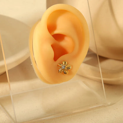 IG Style Simple Style Geometric Heart Shape Plating Inlay 304 Stainless Steel Zircon 18K Gold Plated Ear Studs