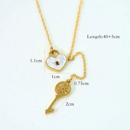 IG Style Simple Style Geometric Natural Stone Titanium Steel Shell Zircon Pendant Necklace In Bulk