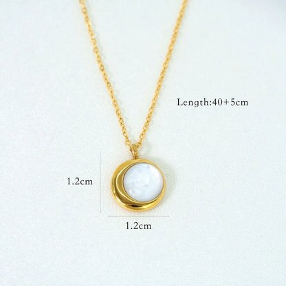 IG Style Simple Style Geometric Natural Stone Titanium Steel Shell Zircon Pendant Necklace In Bulk