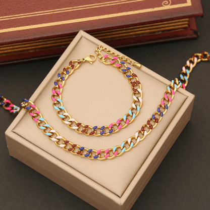 Ig Style Simple Style Geometric Stainless Steel Enamel Bracelets Necklace