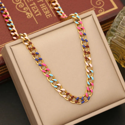 Ig Style Simple Style Geometric Stainless Steel Enamel Bracelets Necklace