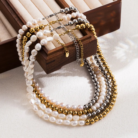 Ig Style Simple Style Geometric Stainless Steel Freshwater Pearl Plating 18k Gold Plated Necklace