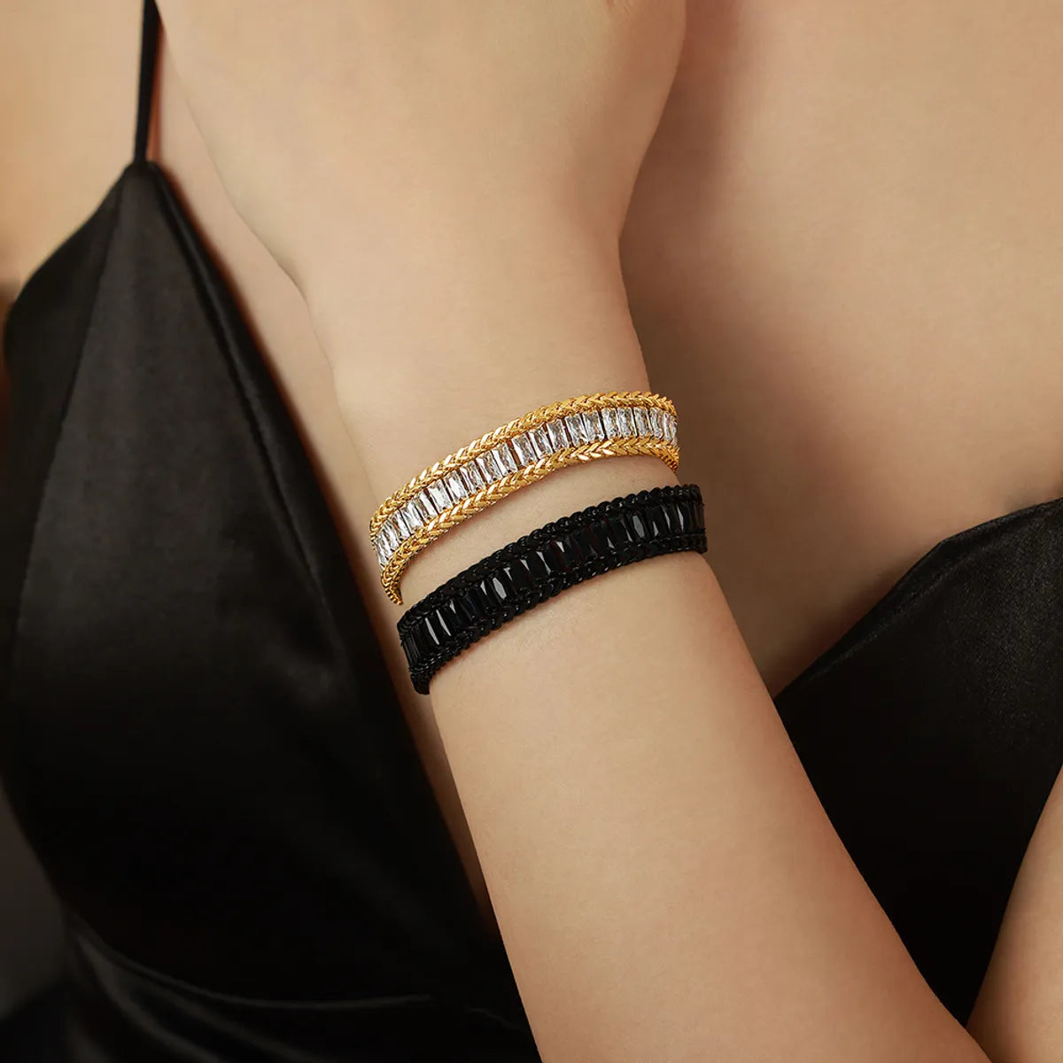 Ig Style Simple Style Geometric Titanium Steel Plating Inlay Zircon 18k Gold Plated Bracelets