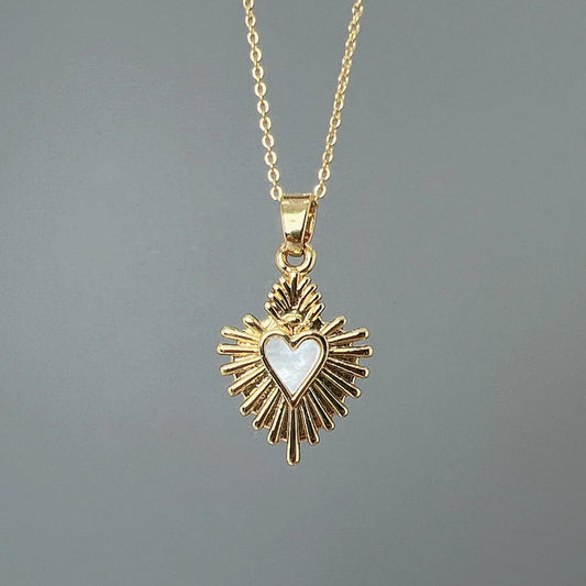 Ig Style Simple Style Heart Shape Copper Plating Inlay Shell Pendant Necklace 1 Piece