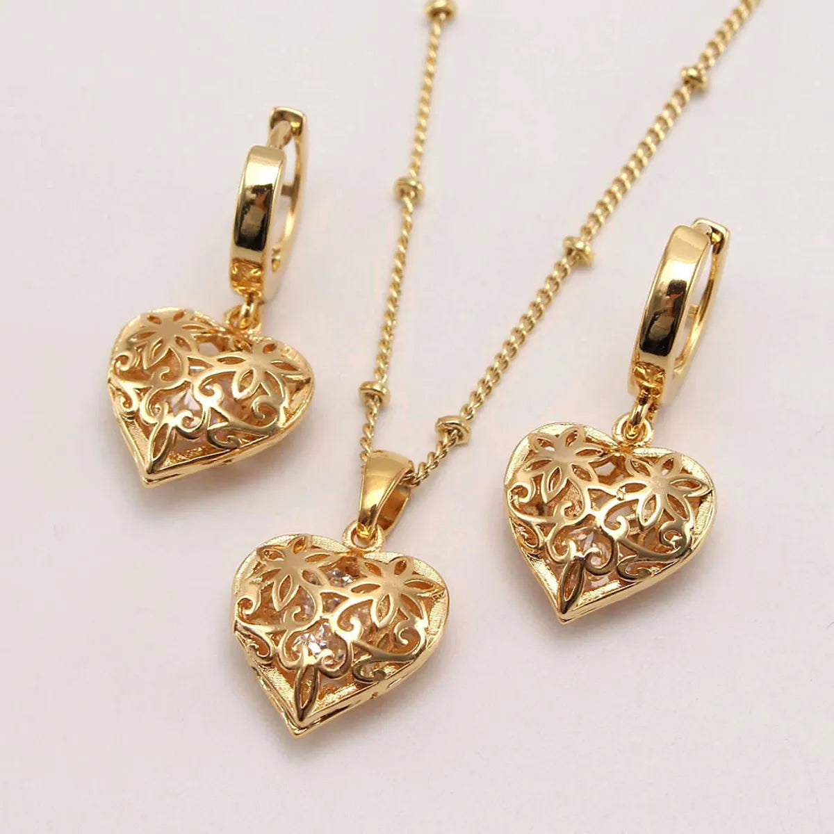 Ig Style Simple Style Heart Shape Copper Plating Inlay Zircon Gold Plated Jewelry Set