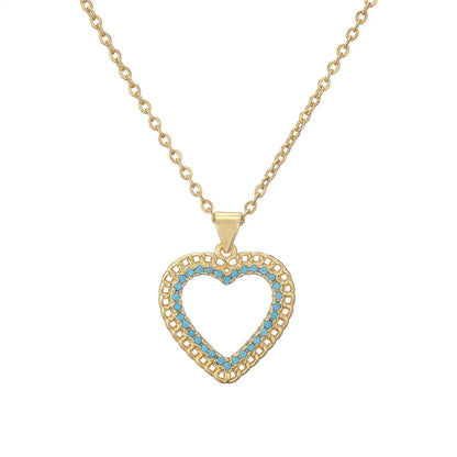 Ig Style Simple Style Heart Shape Copper Plating Inlay Zircon Gold Plated Pendant Necklace