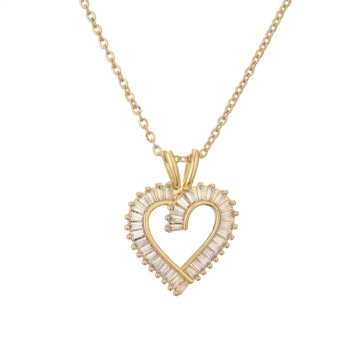 Ig Style Simple Style Heart Shape Copper Plating Inlay Zircon Gold Plated Pendant Necklace