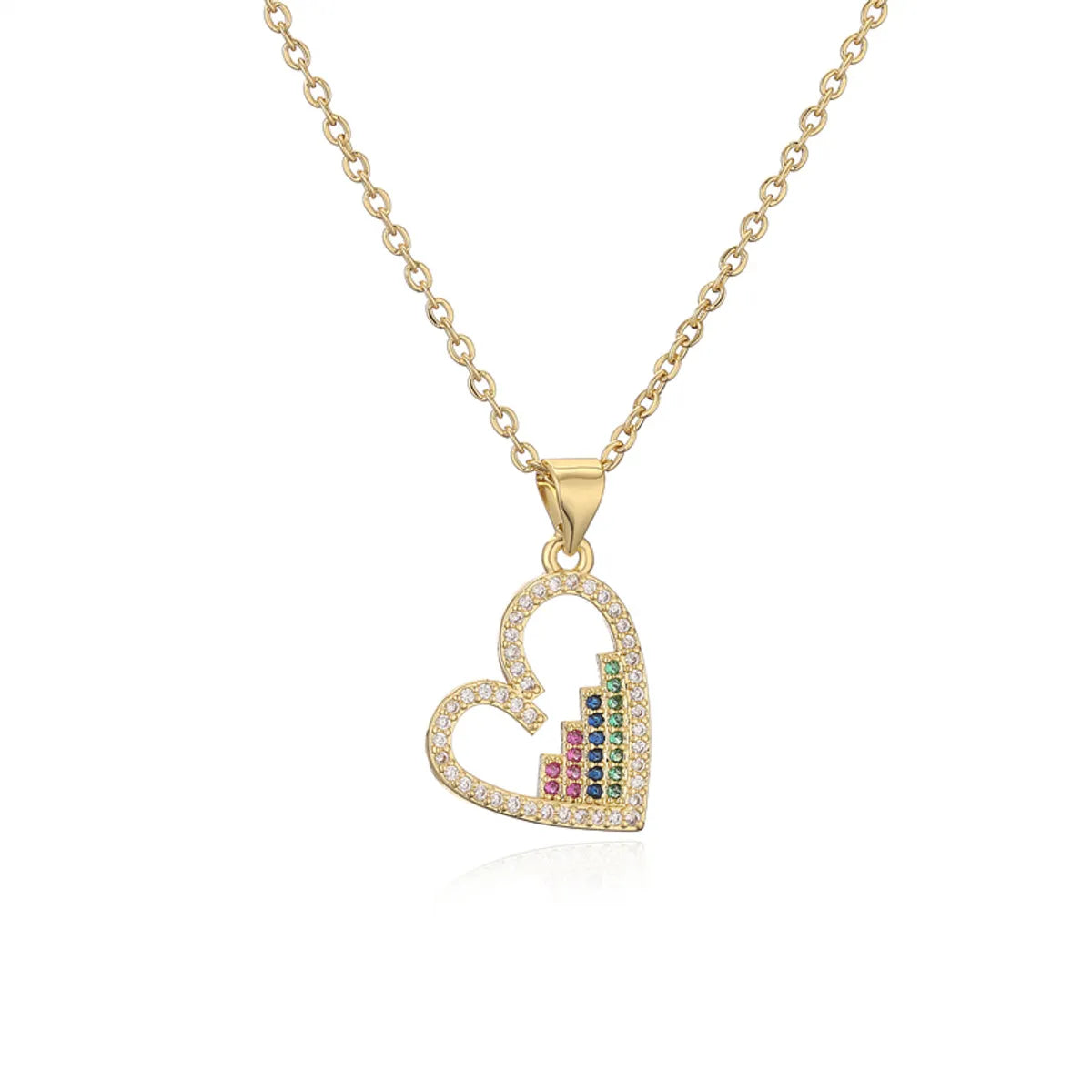 Ig Style Simple Style Heart Shape Copper Plating Inlay Zircon Gold Plated Pendant Necklace