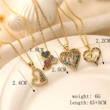 Ig Style Simple Style Heart Shape Copper Plating Inlay Zircon Gold Plated Pendant Necklace